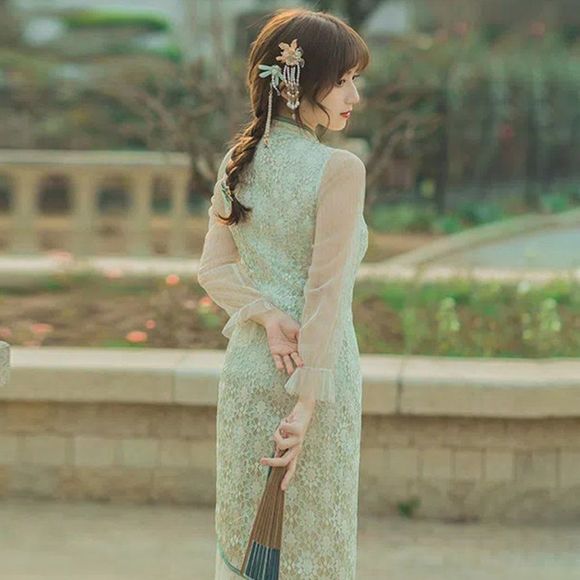 Jade Marilyn Retro Cheongsam Qipao Midi Sheath Dress | Traditional Floral Dress - Picture 8 of 8